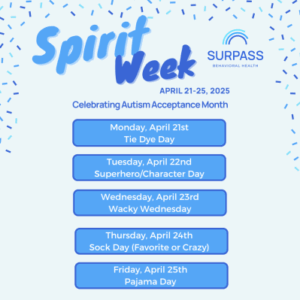 Spirit Week flyer for autism month.